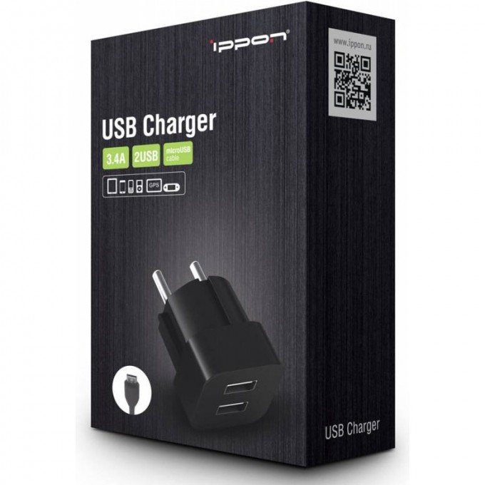 Сетевое зарядное устройство IPPON TC323BM, цвет черный 864452 Сетевое зарядное устройство IPPON TC323BM, цвет черный 864452